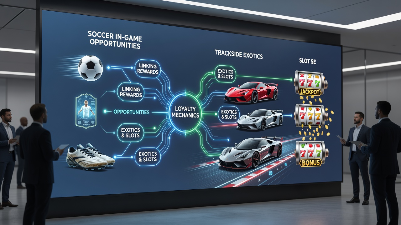 Mobile app interface displaying combined loyalty points from soccer, racing, and slots