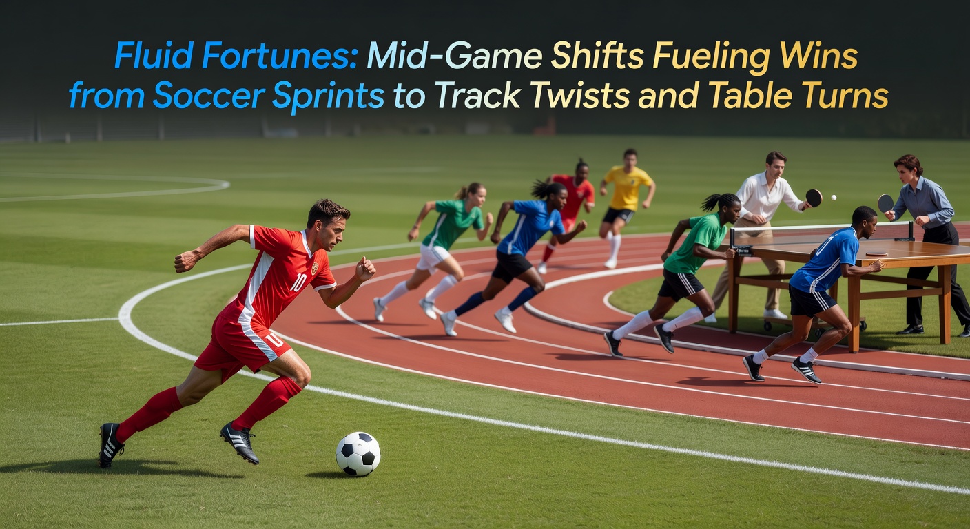 Racing horse navigating a sharp track twist amid casino cards flipping on a table and soccer ball mid-air during a game-changing sprint, capturing mid-event betting momentum