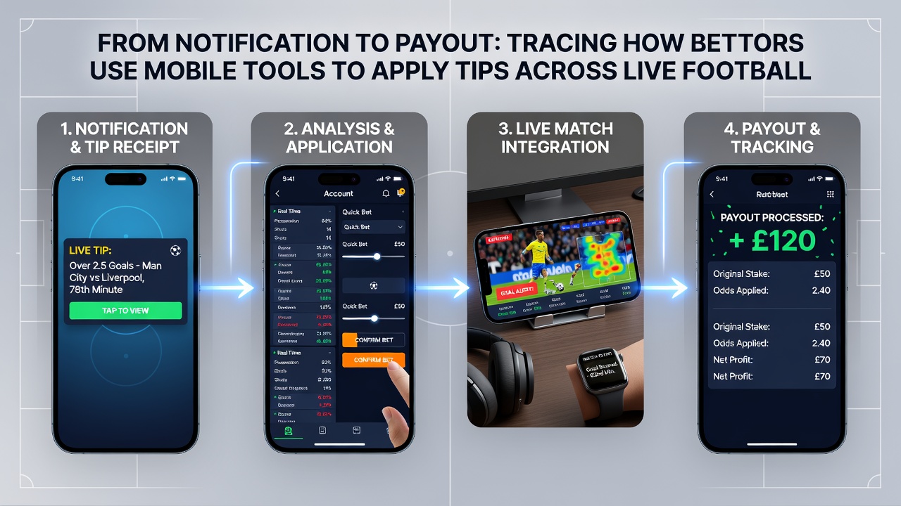 Racing and casino mobile interfaces displaying tip application and payout tracking