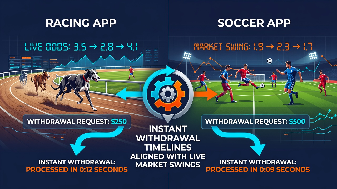 Horse racing live odds display paired with withdrawal confirmation screen on a mobile device