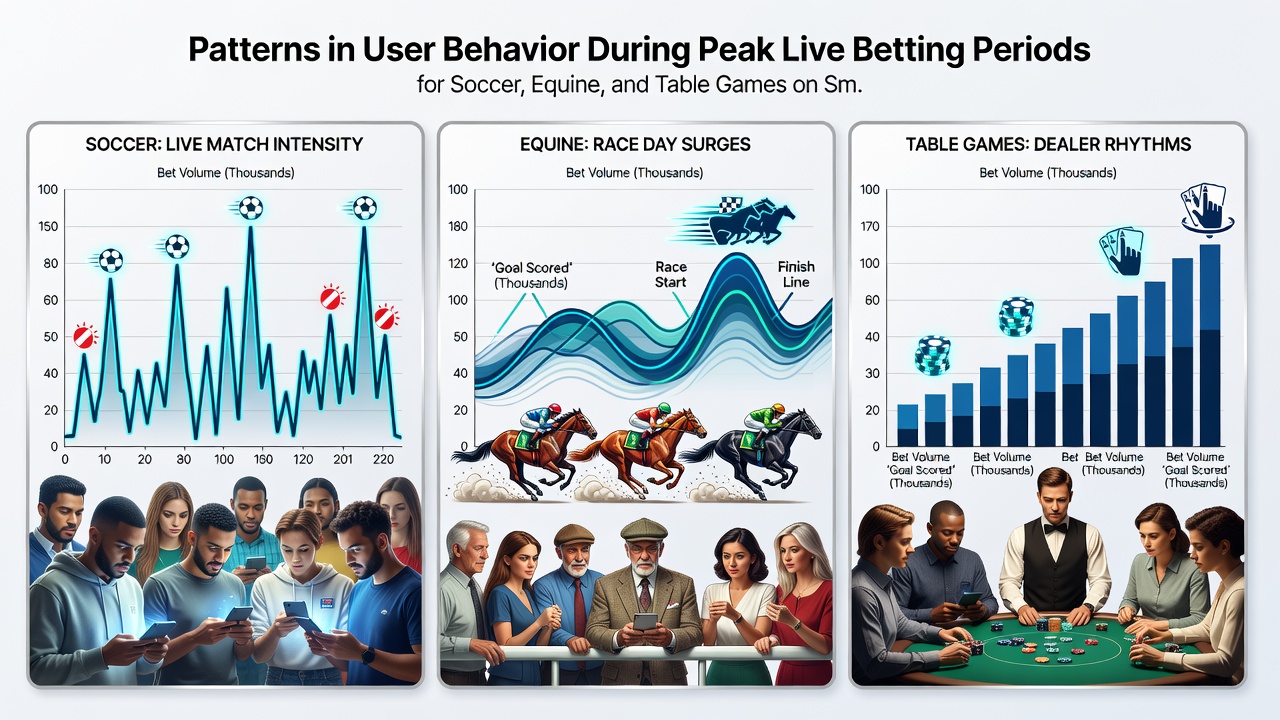 Graph overlay on smartphone showing user activity spikes across soccer, equine, and table game categories during evening peak betting hours