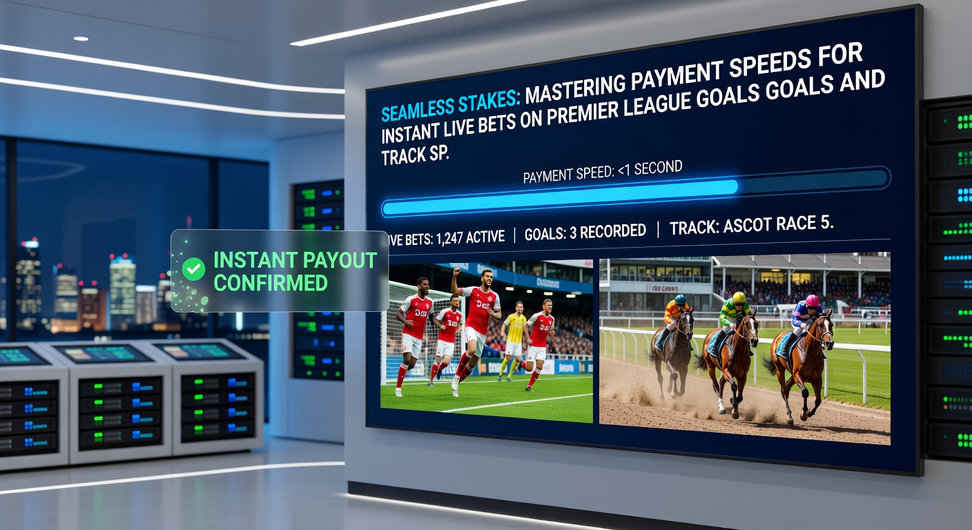 Close-up of a horse sprinting on the track with overlaid graphics of payment confirmation and live betting odds updating in real-time