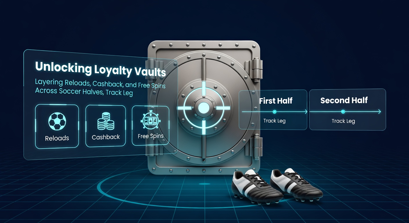 Illustration of cashback cycles feeding into soccer goal celebrations, horse race finishes, and spinning casino wheels, emphasizing reward layering